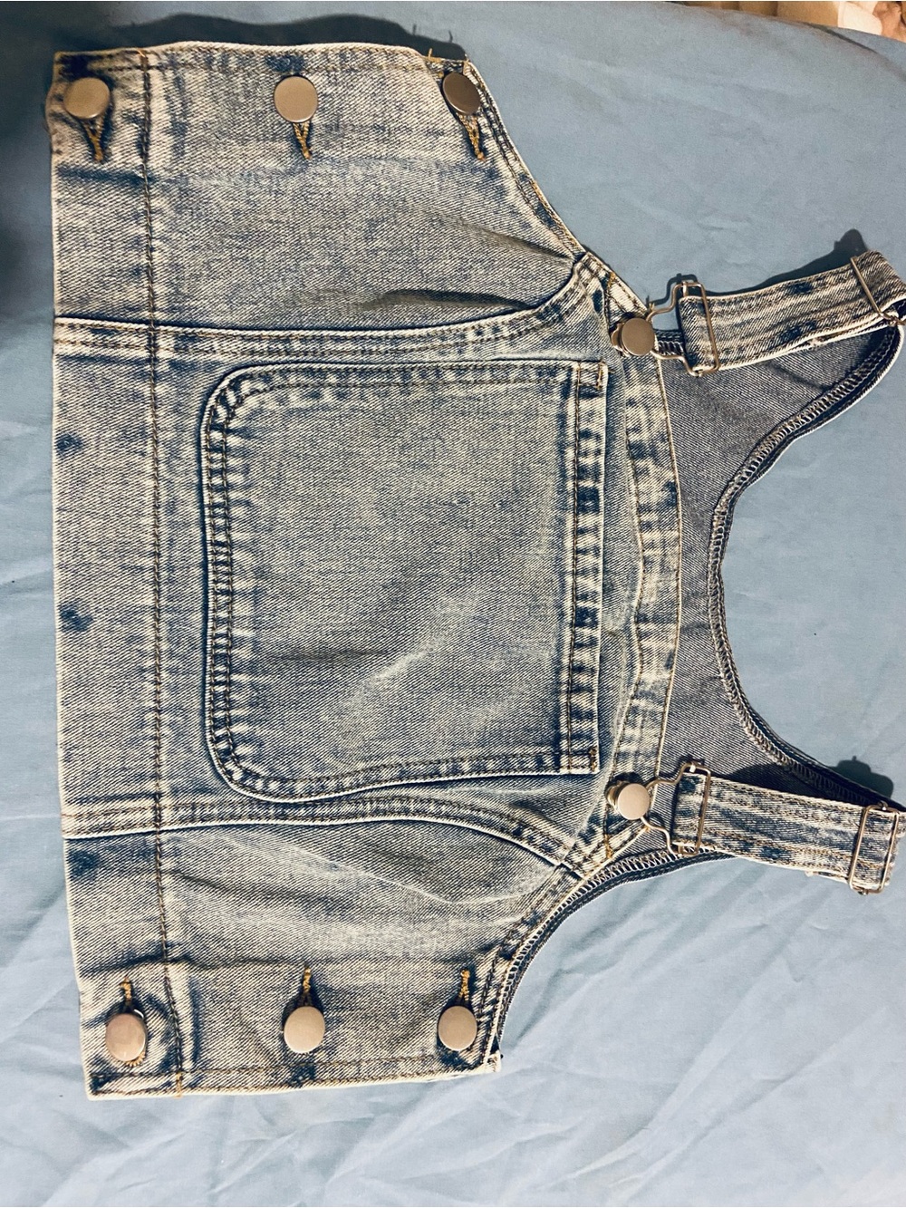 Women’s Light Wash Denim Overall Crop Top - Classic Blue